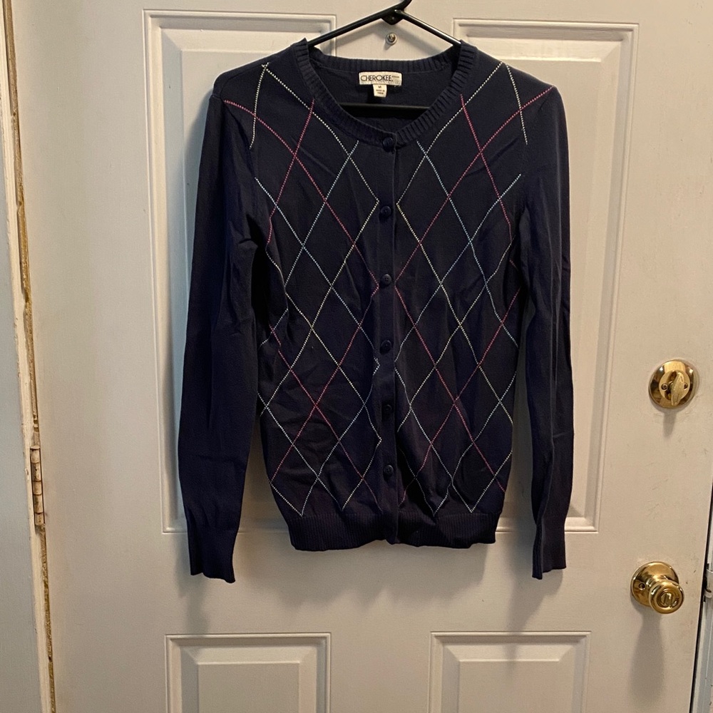 Cherokee Dark Blue Cardigan with Multicolor Argyle